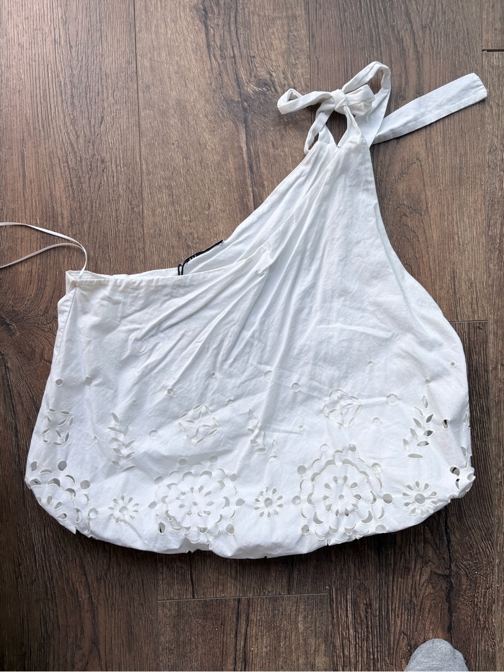 Zara White Eyelet One-Shoulder Tie Halter Top